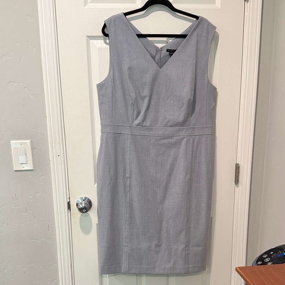 Ann Taylor Light Gray V-Neck Midi Dress